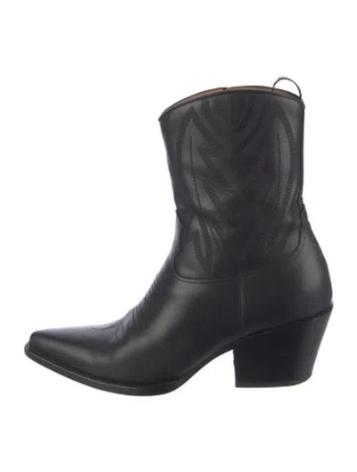 Pre-owned Dior Leather Embroidered Accent Western Boots In Black