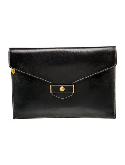 Pre-owned Dior Leather Envelope Clutch Bag Vintage In Black