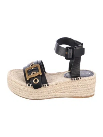 Pre-owned Dior Leather Espadrilles In Black/gold