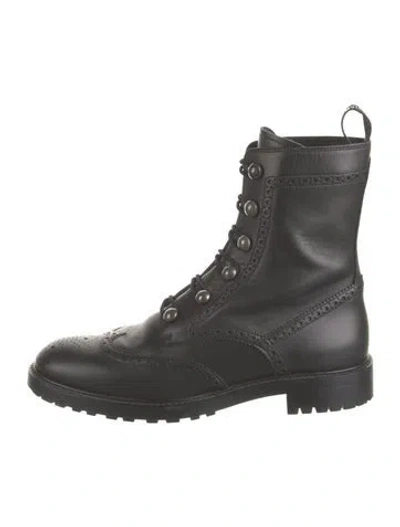 Pre-owned Dior Leather Eyelet Trim Lace-up Boots In Black