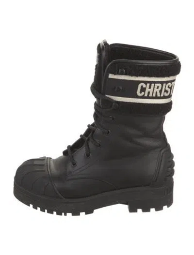 Pre-owned Dior Leather Faux Fur Trim Combat Boots In Black