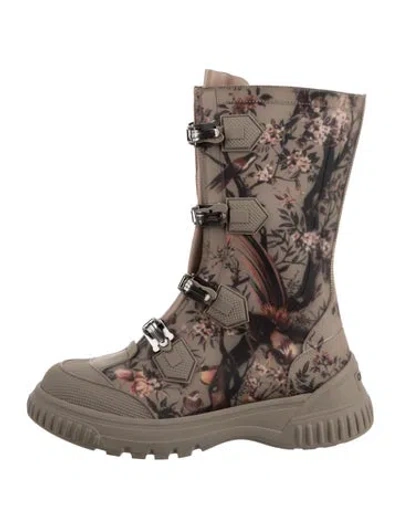 Pre-owned Dior Leather Floral Print Lace-up Boots In Transparent
