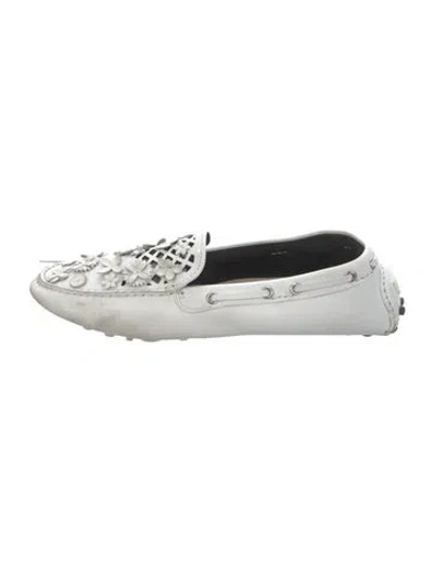Pre-owned Dior Leather Floral Print Loafers In White