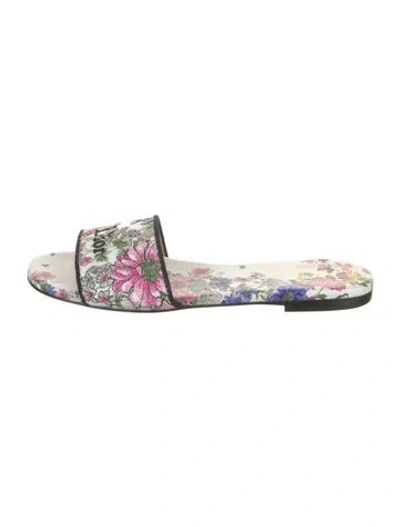 Pre-owned Dior Leather Floral Print Slides In White