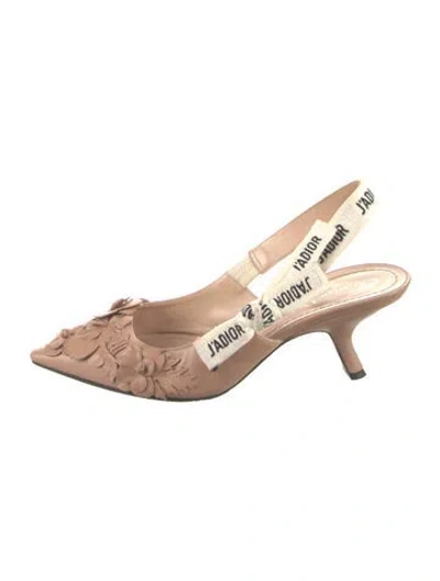 Pre-owned Dior Leather Floral Print Slingback Pumps In Neutral