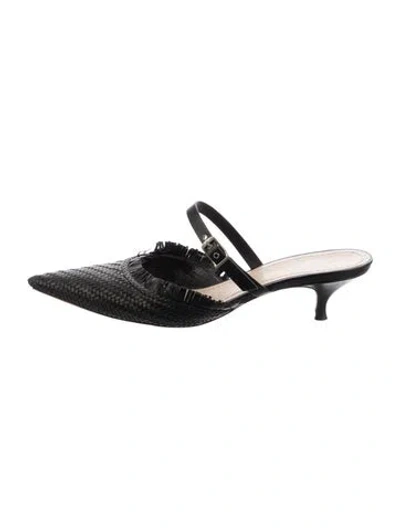 Pre-owned Dior Leather Fringe Trim Accent Mules In Black