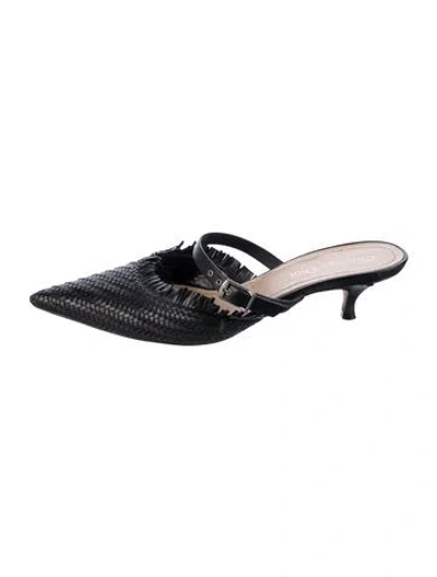 Pre-owned Dior Leather Fringe Trim Accent Mules In Black