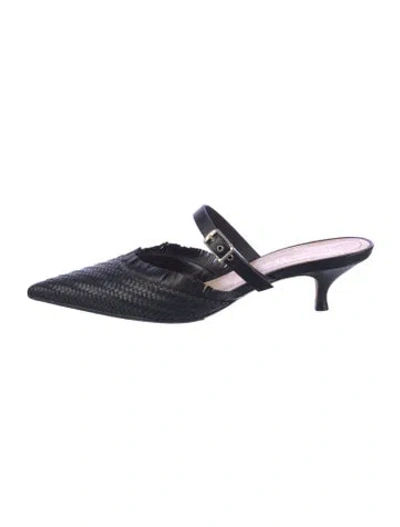 Pre-owned Dior Leather Fringe Trim Accent Mules In Blue