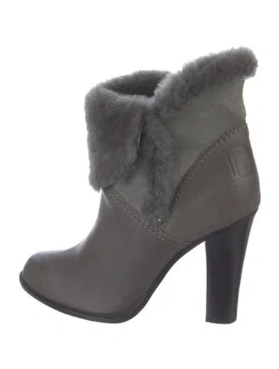 Pre-owned Dior Leather Fur Trim Boots In Grey
