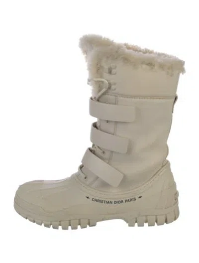 Pre-owned Dior Leather Fur Trim Boots In White