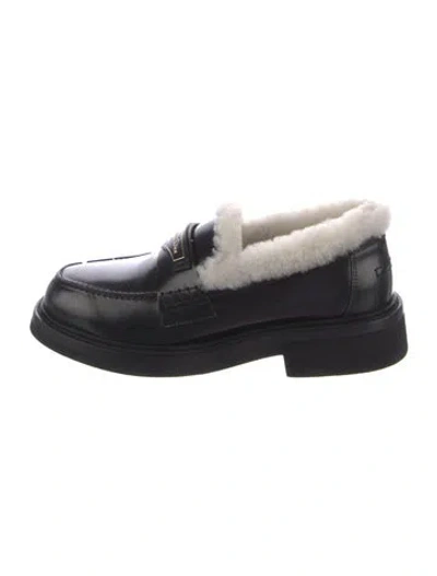 Pre-owned Dior Leather Fur Trim Loafers In Black