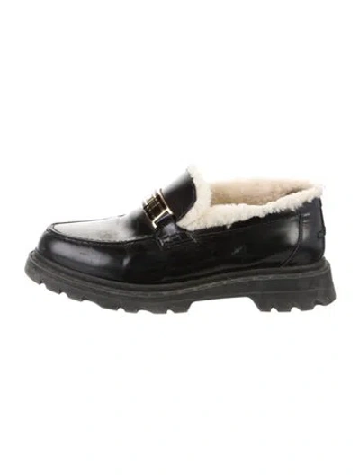 Pre-owned Dior Leather Fur Trim Loafers In Black