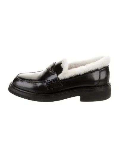 Pre-owned Dior Leather Fur Trim Loafers In Black