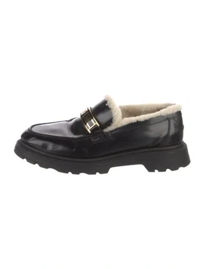 Pre-owned Dior Leather Fur Trim Loafers In Black