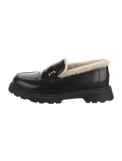 Pre-owned Dior Leather Fur Trim Loafers In Black