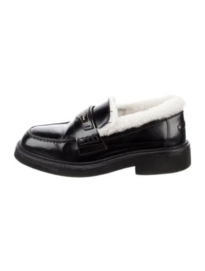 Pre-owned Dior Leather Fur Trim Loafers In Black