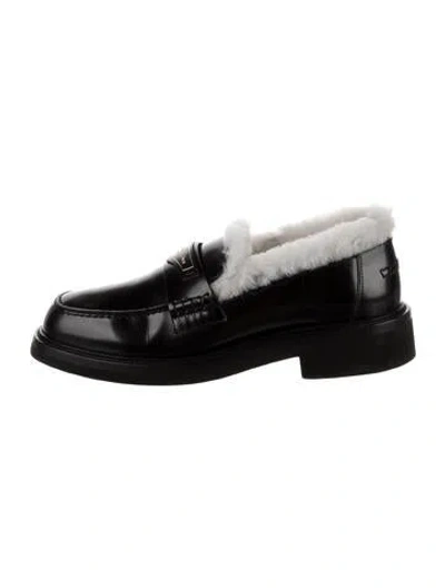 Pre-owned Dior Leather Fur Trim Loafers In Black