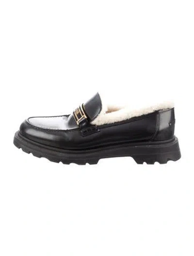 Pre-owned Dior Leather Fur Trim Loafers In Black