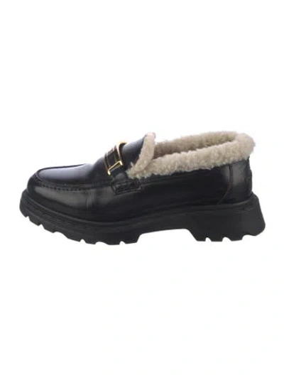 Pre-owned Dior Leather Fur Trim Loafers In Black