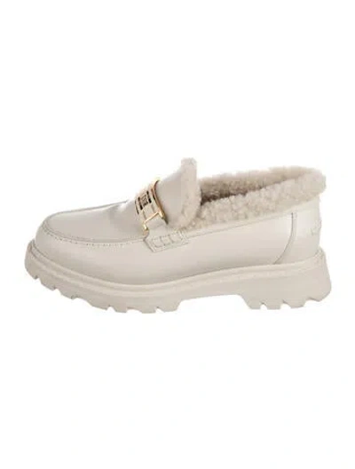 Pre-owned Dior Leather Fur Trim Loafers In Neutral
