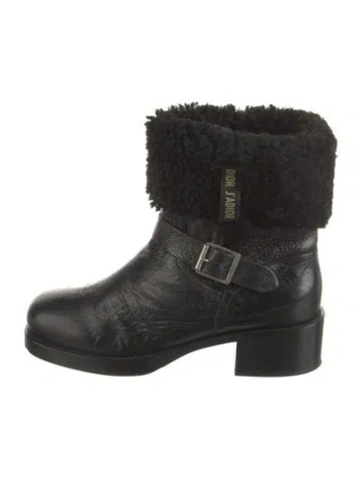 Pre-owned Dior Leather Fur Trim Moto Boots In Black