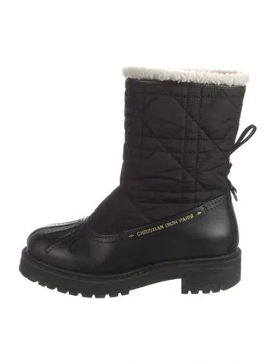 Pre-owned Dior Leather Fur Trim Moto Boots In Black