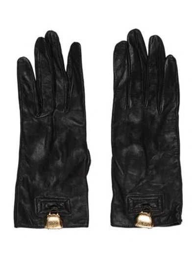Pre-owned Dior Leather Gloves Size 7.5 In Black