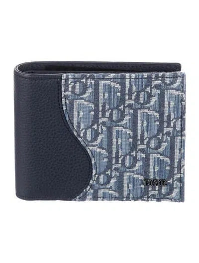 Pre-owned Dior Leather Graphic Print Bifold Wallet In Blue