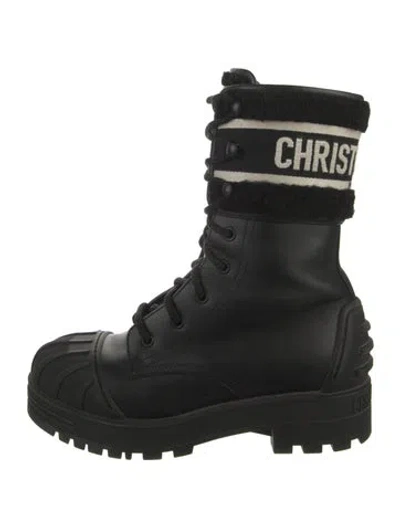 Pre-owned Dior Leather Graphic Print Combat Boots In Black