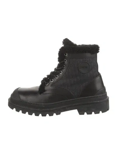 Pre-owned Dior Leather Graphic Print Combat Boots In Black