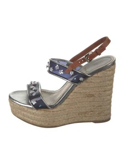 Pre-owned Dior Leather Graphic Print Espadrilles In Blue