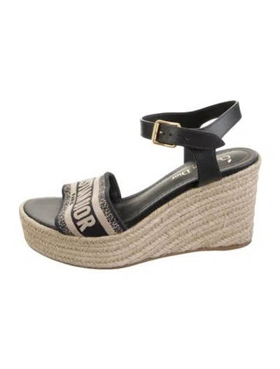 Pre-owned Dior Leather Graphic Print Espadrilles In Neutral