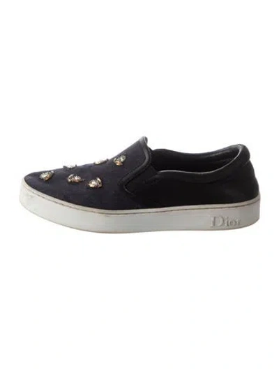 Pre-owned Dior Leather Graphic Print Flats In Blue