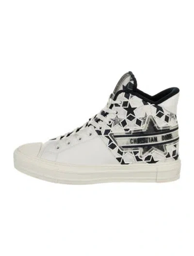 Pre-owned Dior Leather Graphic Print Flats In White