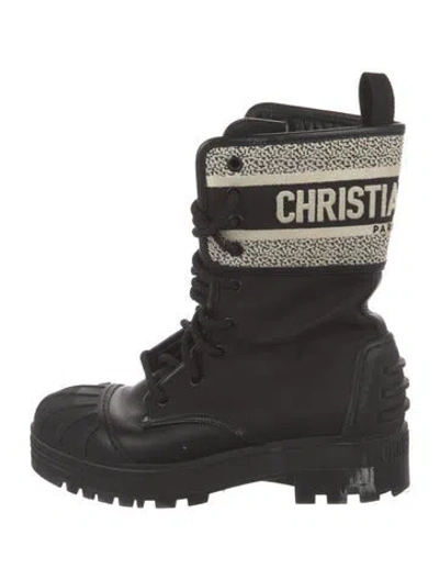 Pre-owned Dior Leather Graphic Print Lace-up Boots In Black