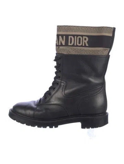 Pre-owned Dior Leather Graphic Print Lace-up Boots In Blue
