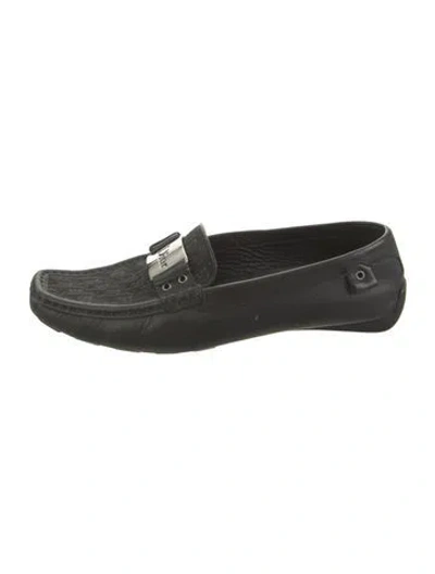 Pre-owned Dior Leather Graphic Print Loafers In Black