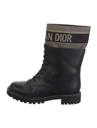 Pre-owned Dior Leather Graphic Print Moto Boots In Blue