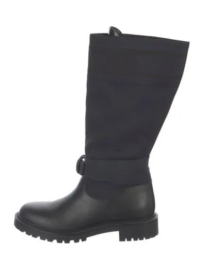Pre-owned Dior Leather Graphic Print Moto Boots In Blue