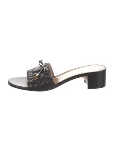 Pre-owned Dior Leather Graphic Print Slides In Black