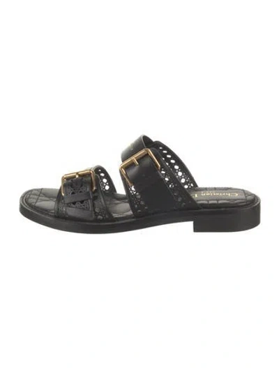 Pre-owned Dior Leather Graphic Print Slides In Black