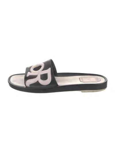 Pre-owned Dior Leather Graphic Print Slides In Black/yellow