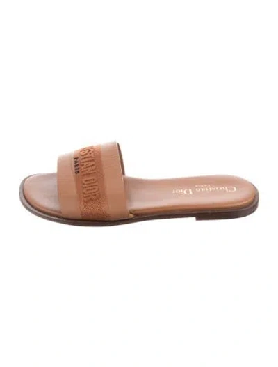 Pre-owned Dior Leather Graphic Print Slides In Brown