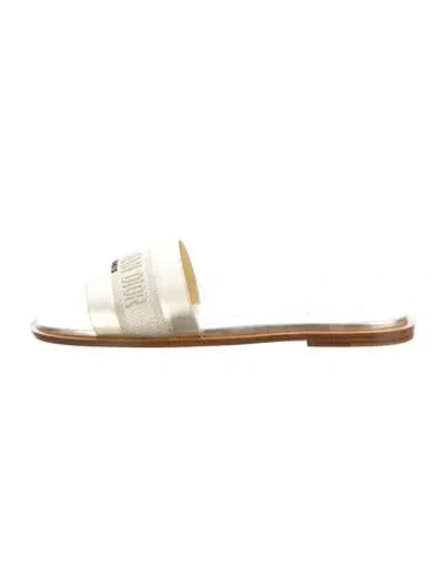 Pre-owned Dior Leather Graphic Print Slides In Gold
