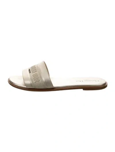 Pre-owned Dior Leather Graphic Print Slides In Gold/metallic