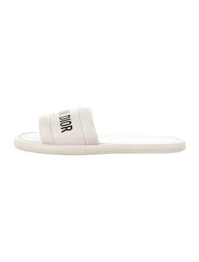 Pre-owned Dior Leather Graphic Print Slides In Neutral