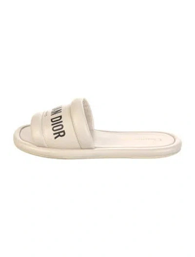 Pre-owned Dior Leather Graphic Print Slides In Neutrals