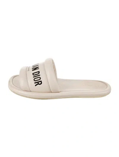 Pre-owned Dior Leather Graphic Print Slides In Neutrals