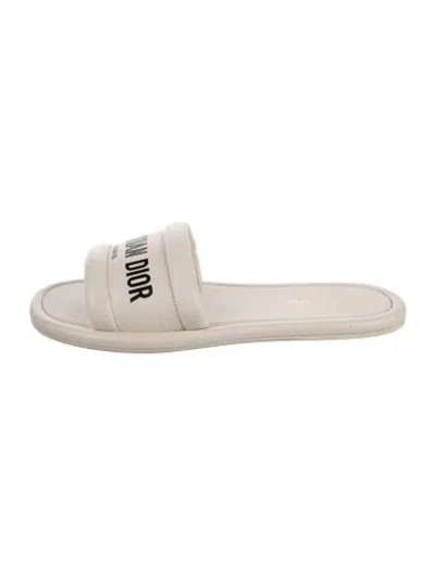 Pre-owned Dior Leather Graphic Print Slides In Neutrals