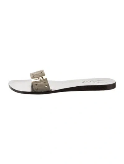 Pre-owned Dior Leather Graphic Print Slides In White